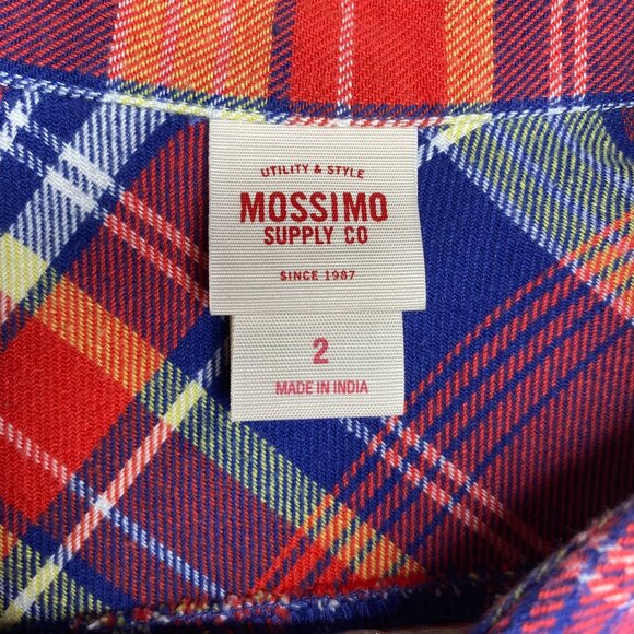 Mossimo Western Plaid Sz 2 Button-up Shirt Long Sleeve Blue Red - Picture 2 of 5